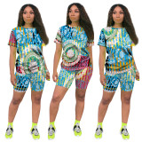 Casual Summer Colorful Print Two Piece Short Set