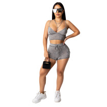 Casual Straps Crop Top Two Piece Set