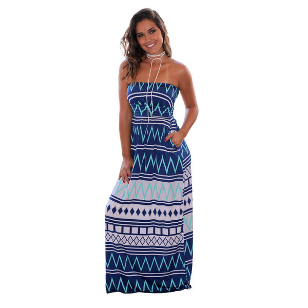 Casual Printed Strapless Maxi Dress