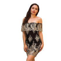 Casual Embroidered Off Shoulder Ruffled Mini Dress