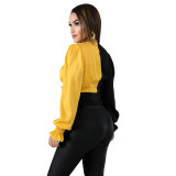 Twisted Deep V-Neck Long Sleeve Top