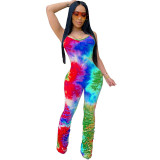 Colorful Print Straps Pleated Jumpsuit