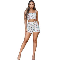 Casual Print Strap Crop Top and Short