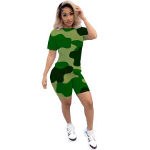Short Sleeve Camouflage Printed Shorts Set