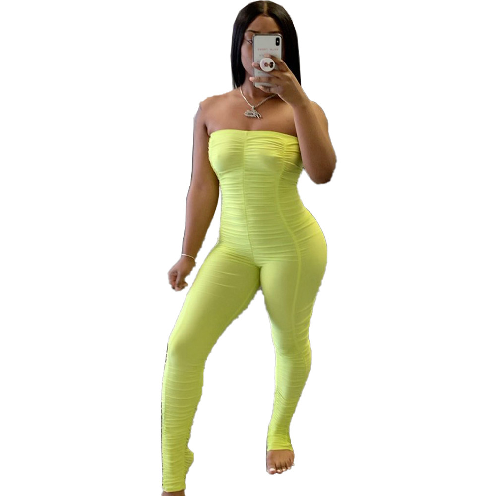 Solid Color Strapless Stacked Jumpsuit
