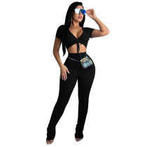 Solid Color Bandage Crop Top and Pant