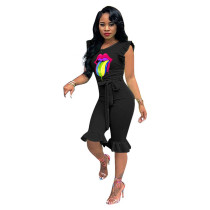 Casual Ruffle Lips Printed Jumpsuit