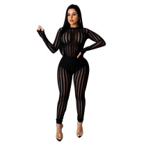 Sexy Striped Printed Perspective Jumpsuit