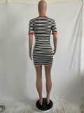 Casual Letter Printed Bear Striped Cute Dress