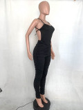 Solid Color Straps Stacked Sexy Jumpsuit