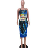 Casual Tie-dye Cartoon Straps Midi Dress