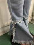 Classic Holes Fringed Ruffled Denim Trousers