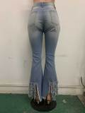 Hole Fringe Flare Jeans