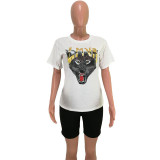 Casual Animal Print T-shirt Shorts Set