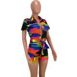 Casual Colorful V Neck Romper with Belt