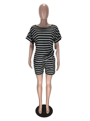 Casual Striped Two Piece Loungewear Short Set