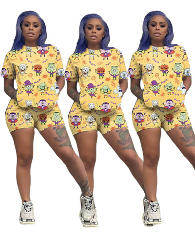 Casual Printed Sports 2 Piece Shorts Set