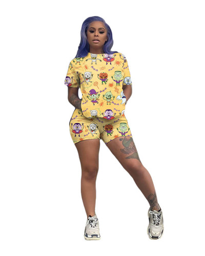 Casual Printed Sports 2 Piece Shorts Set