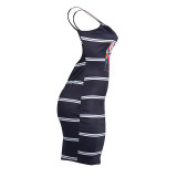 Striped Lips Print Straps Backless Sexy Dress