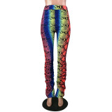 Casual Snakeskin Printed Stacked Micro-flare Pants