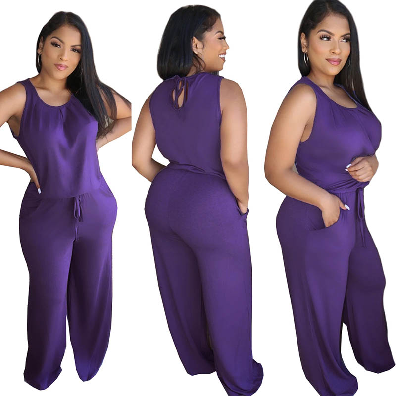Solid Color Sleeveless Jumpsuit with Pocket