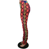 Casual Snakeskin Printed Stacked Micro-flare Pants