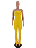 Solid Color Pleated Split Micro Straps Stacked Jumpsuit