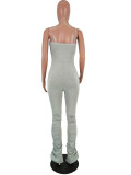 Solid Color Pleated Split Micro Straps Stacked Jumpsuit
