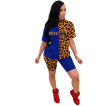 Casual Leopard Stitching Letters Shorts Set