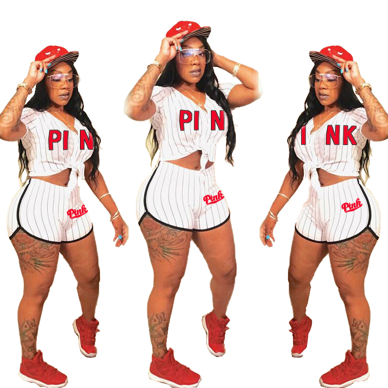 Casual Letter Baseball Jersey Shorts Set