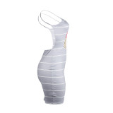 Striped Tongue Print Backless Straps Mini Dress