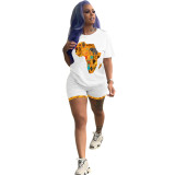 Casual Africa Map Printed Sports Shorts Set