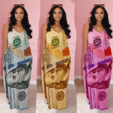 Casual US Dollar Print Straps Maxi Dress