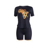 Casual Africa Map Printed Sports Shorts Set