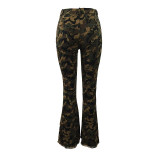 Camouflage Denim Bell-bottom Jeans