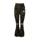 Camouflage Denim Bell-bottom Jeans