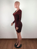 Solid Color V-neck Backless Bandage Mini Dress