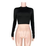 Solid Color Sports Sunscreen Crop Top
