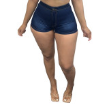 Washed Button Denim Hot Shorts with Pocket