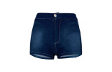 Washed Button Denim Hot Shorts with Pocket