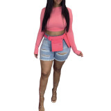 Solid Color Sports Sunscreen Crop Top