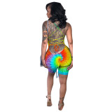 Multicolor Tie-dye Rainbow Straps Backless Sexy Romper