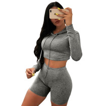 Solid Color Hooded Activewear Shorts Set