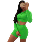 Solid Color Hooded Activewear Shorts Set