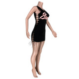 Band Letters Side Bandage Sexy Club Dress