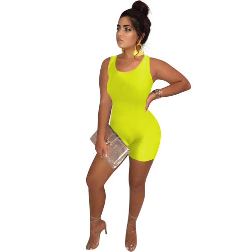 Solid Color Backless Sleeveless Short Romper