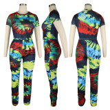 Casual Tie-dye Short Sleeve Top and Trousers