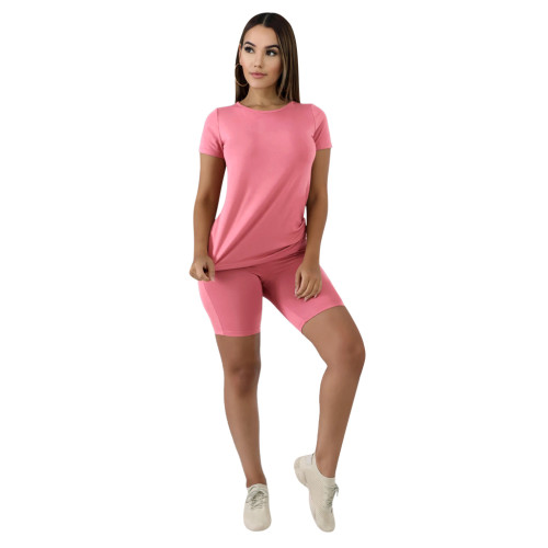 Solid Color Cotton Basic Shirt and Tight Shorts