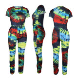 Casual Tie-dye Short Sleeve Top and Trousers