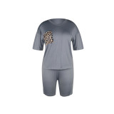 Casual Leopard Print V Neck Sweatpants Set